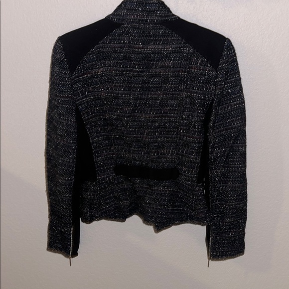 🖤WHBM Black Blue Gray Multi-Color Tweed Panel Moto Blazer Women’s Size 8 - Picture 8 of 15